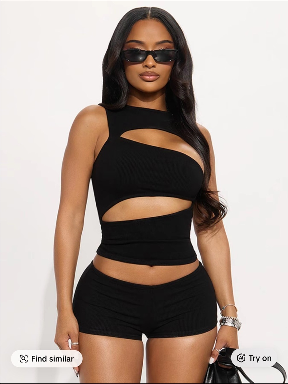 Fashion Nova Black Asymmetric Cutout Crop Tank